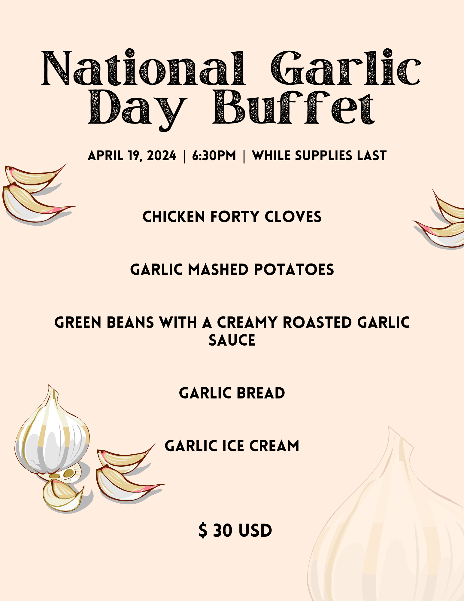National Garlic Day Buffet! April 19th
